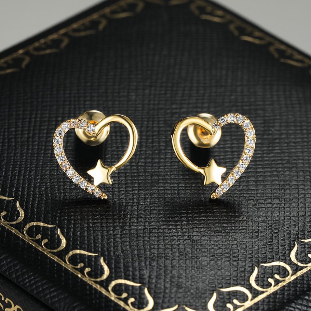 Romantic Hollow Heart Star CZ Beautiful Heart Earrings for Women, INDN8592 - Picture 2 of 5
